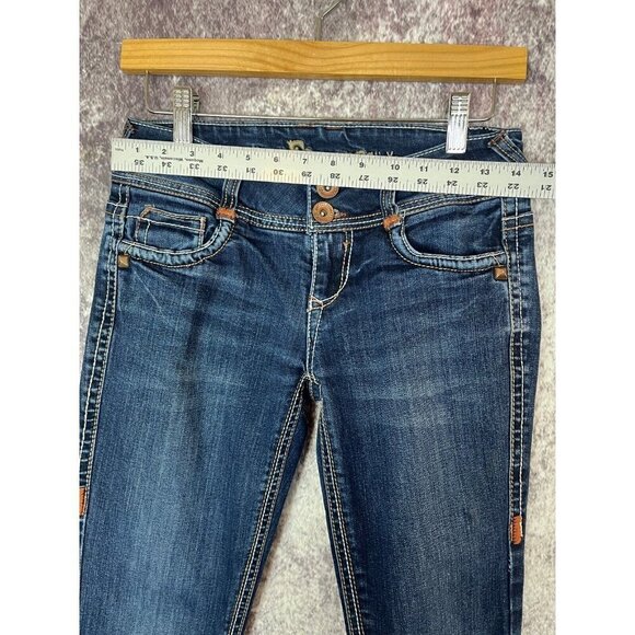 Wallflower Jeans Womens 1 Blue Flared Low Rise Embroidered Y2k Boho Angel Wings - Picture 6 of 14